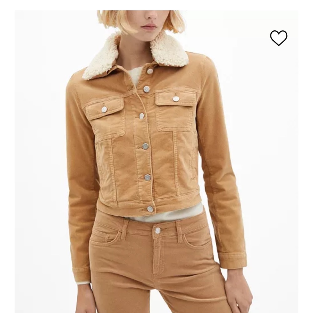 New Mango shearling collar corduroy jacket . Tan / white Size M